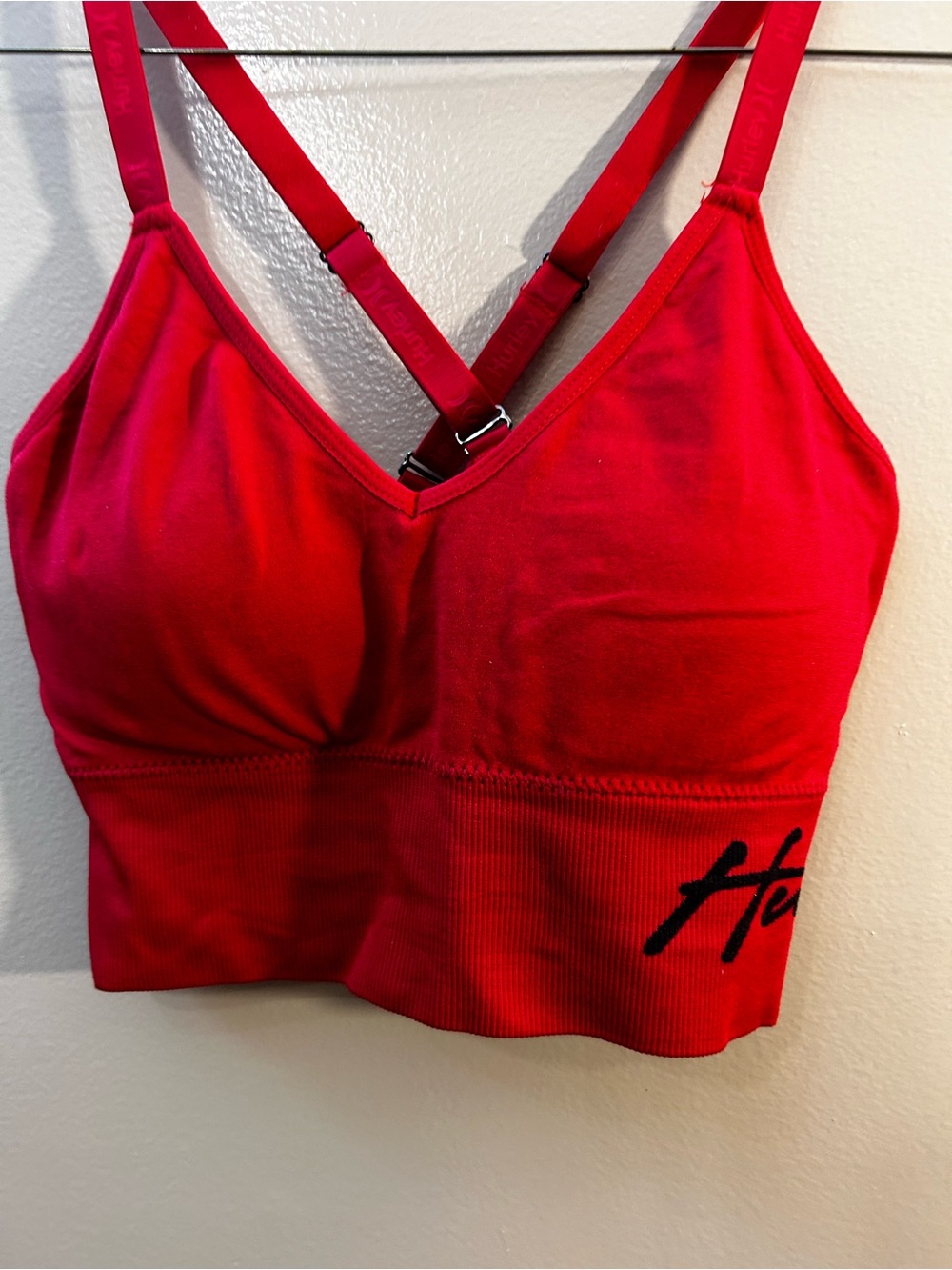 Hurley Red Seamless Sports Bralette with Script Logo